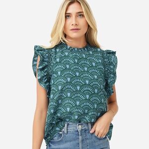 NWOT [j.marie] Green & Blue < Norah > Flutter Ruffle Sleeve Top + Blouse | XS